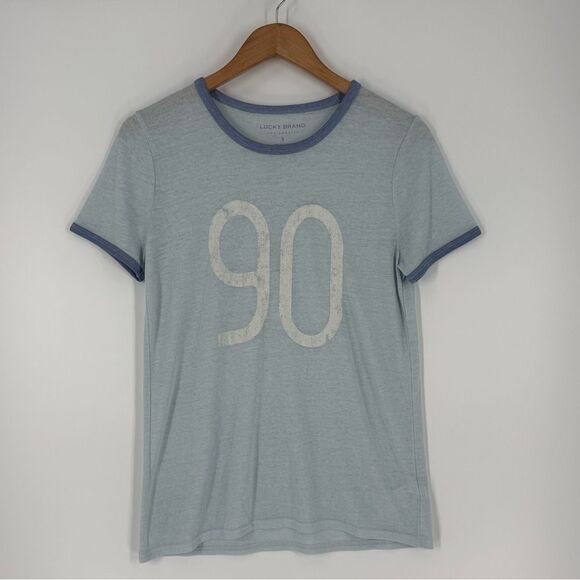 Lucky Brand 90 Ringer Crew Tee in Cashmere Blue | Size Small - Picture 4 of 7